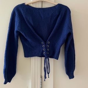Cropped royal blue sweater also have in olive green. Xs from LF.